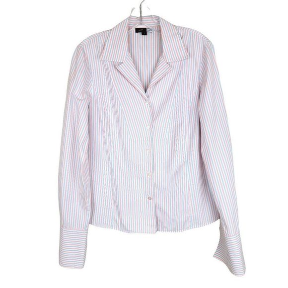 Saks Fifth Avenue Classic Pink Blue Stripes Button Down Long Sleeve Shirt Size 8 - Picture 1 of 10